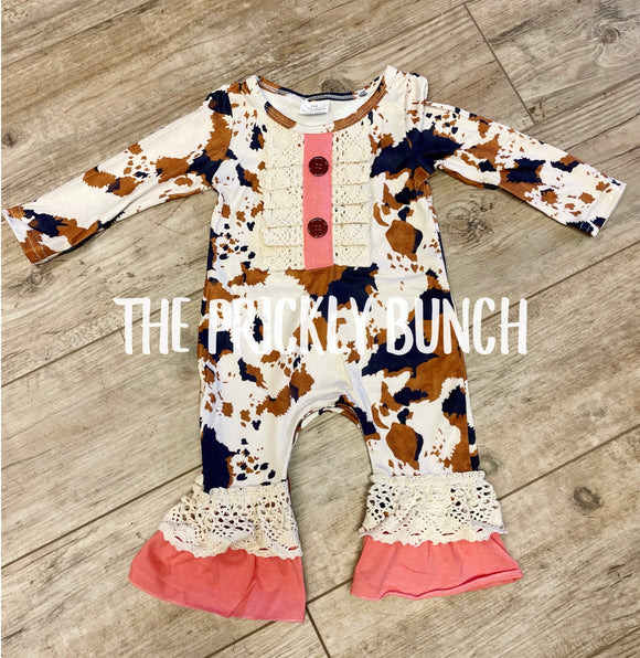 Cow Print Ruffle Romper