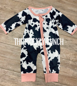 Pink Cow Print Romper