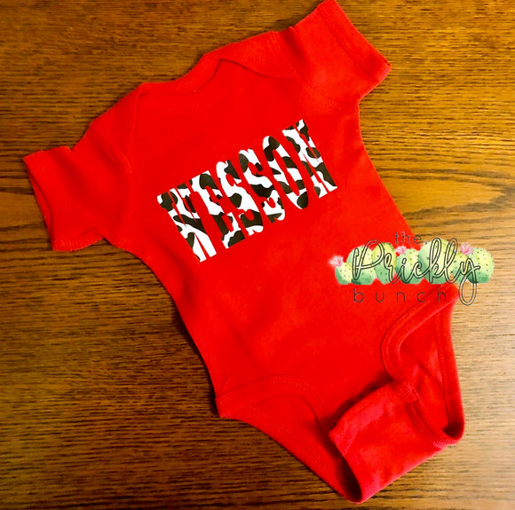 Cowprint Name Onesie