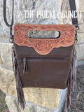 Tooled Handle Cowhide Crossbody Purse